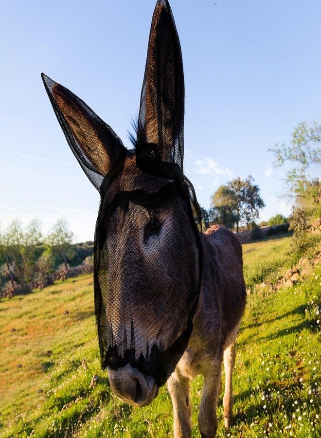 Yeyeplum Small Donkey Fly Mask with Ears Protection Breathable Mule Fly Mask with Long Ears Protection from Insects and Bugs Soft Mesh with Adjustable Fastener Easy to get on and Off(Black) - Image 1